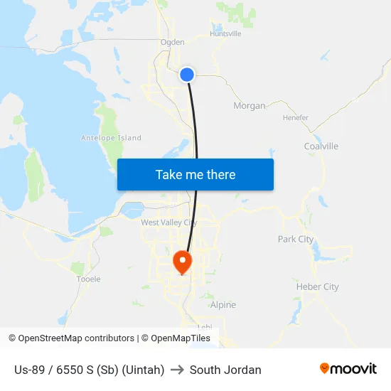 Us-89 / 6550 S (Sb) (Uintah) to South Jordan map