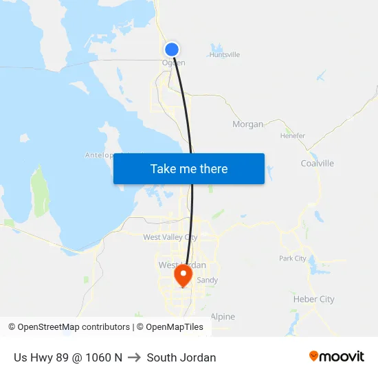 Us Hwy 89 @ 1060 N to South Jordan map