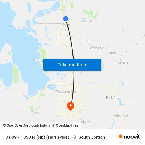 Us-89 / 1350 N (Nb) (Harrisville) to South Jordan map