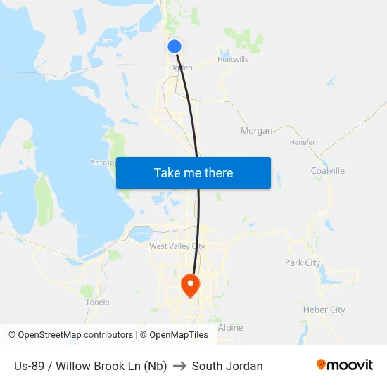 Us-89 / Willow Brook Ln (Nb) to South Jordan map