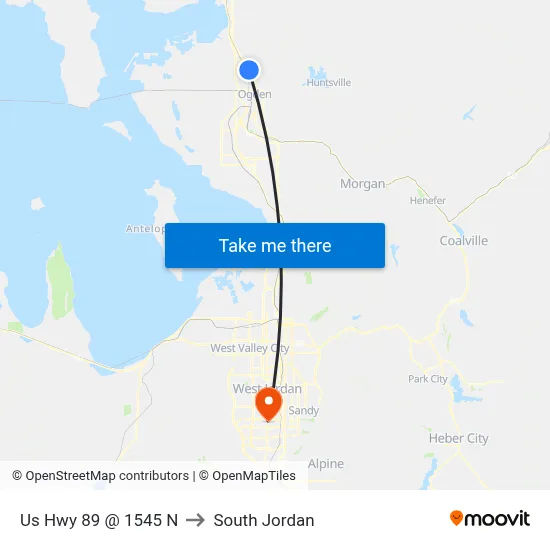 Us Hwy 89 @ 1545 N to South Jordan map