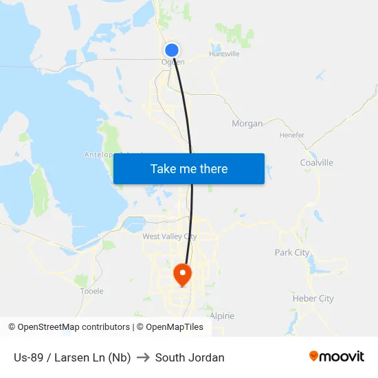 Us-89 / Larsen Ln (Nb) to South Jordan map
