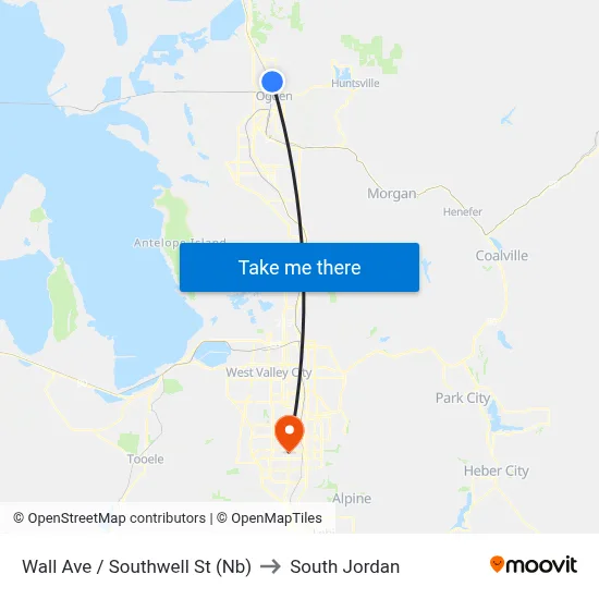 Wall Ave / Southwell St (Nb) to South Jordan map