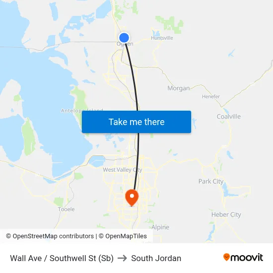 Wall Ave / Southwell St (Sb) to South Jordan map