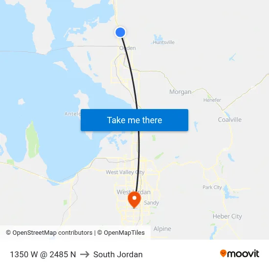 1350 W @ 2485 N to South Jordan map