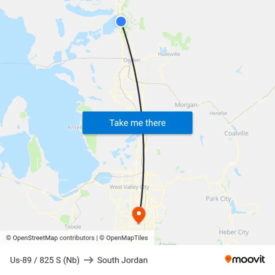 Us-89 / 825 S (Nb) to South Jordan map