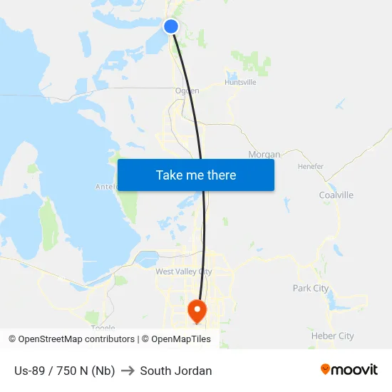 Us-89 / 750 N (Nb) to South Jordan map