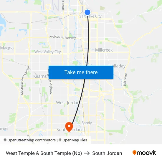 West Temple & South Temple (Nb) to South Jordan map