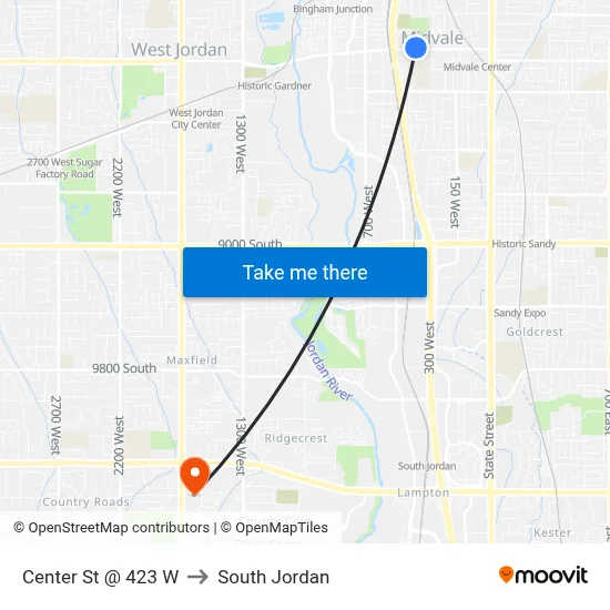 Center St @ 423 W to South Jordan map