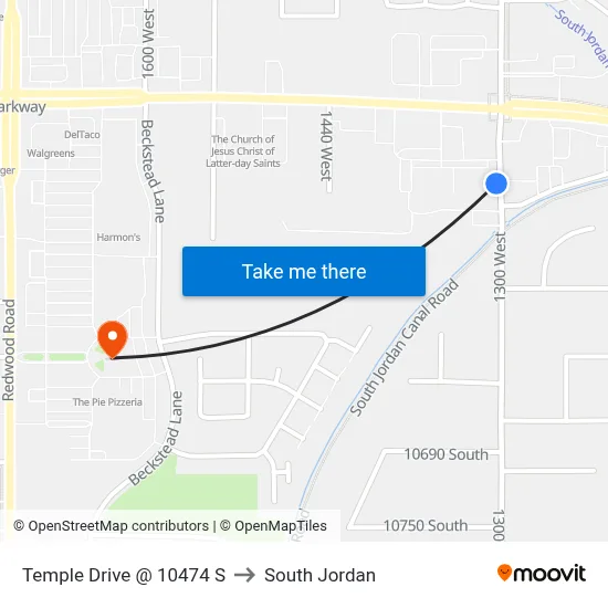 Temple Drive @ 10474 S to South Jordan map