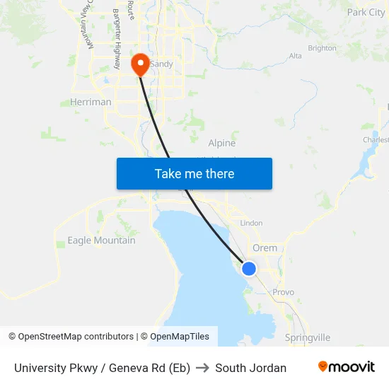University Pkwy / Geneva Rd (Eb) to South Jordan map