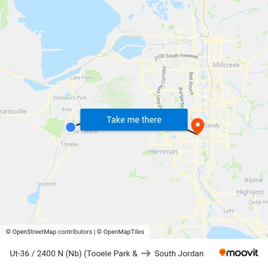 Ut-36 / 2400 N (Nb) (Tooele Park & to South Jordan map