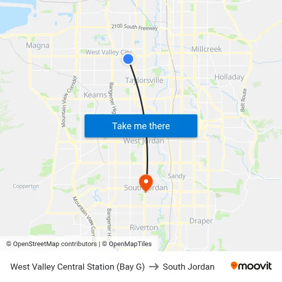West Valley Central Station (Bay G) to South Jordan map