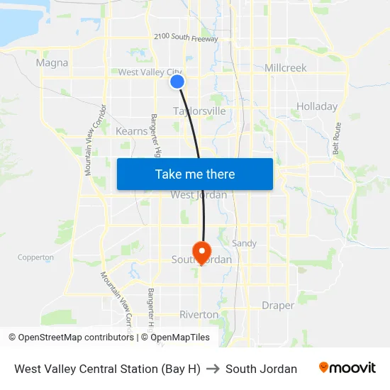 West Valley Central Station (Bay H) to South Jordan map