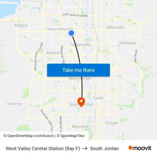 West Valley Central Station (Bay F) to South Jordan map
