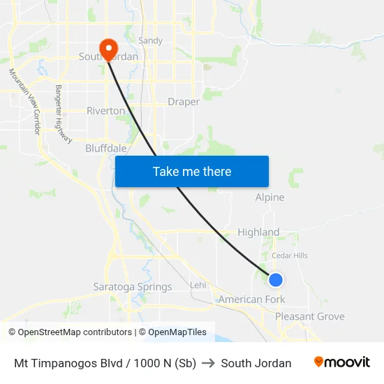 Mt Timpanogos Blvd / 1000 N (Sb) to South Jordan map