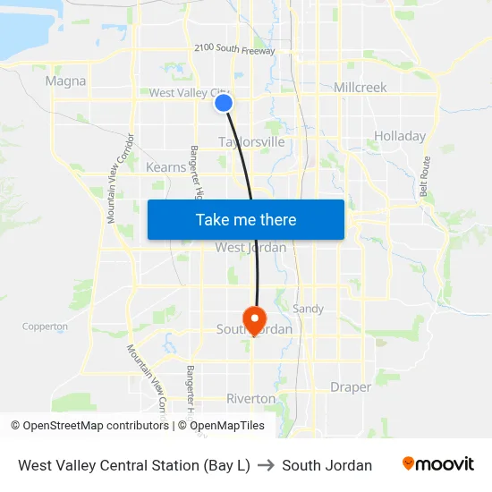 West Valley Central Station (Bay L) to South Jordan map