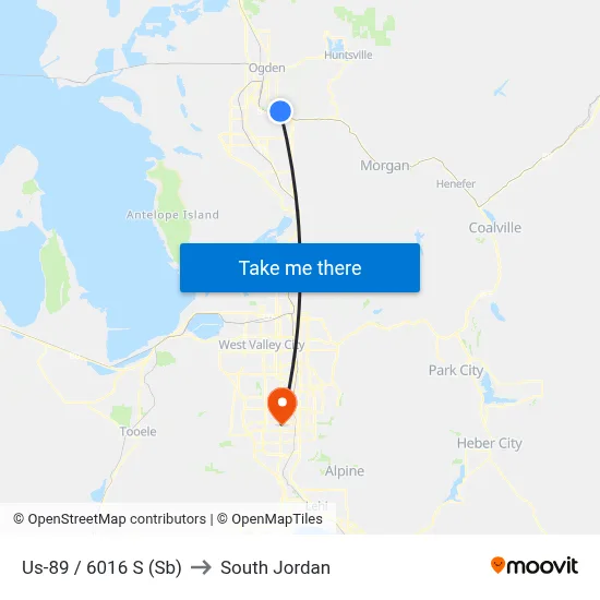 Us-89 / 6016 S (Sb) to South Jordan map