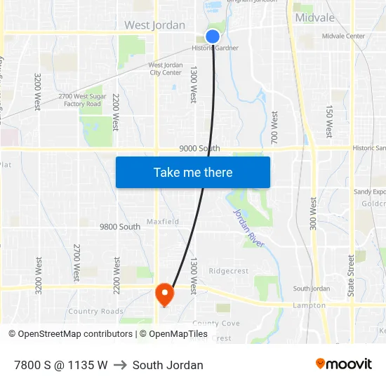 7800 S @ 1135 W to South Jordan map