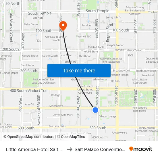 Little America Hotel Salt Lake City to Salt Palace Convention Center map