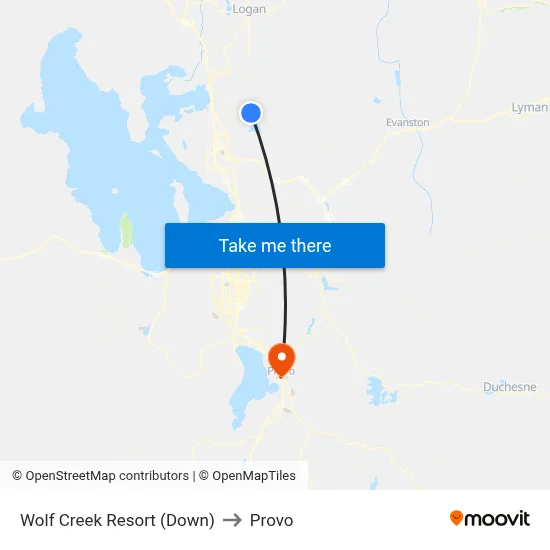 Wolf Creek Resort (Down) to Provo map