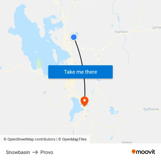 Snowbasin to Provo map