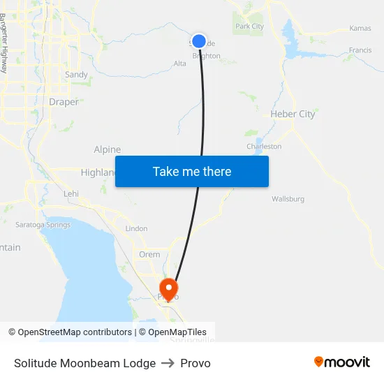 Solitude Moonbeam Lodge to Provo map