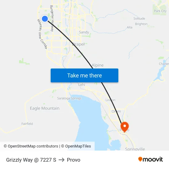 Grizzly Way @ 7227 S to Provo map