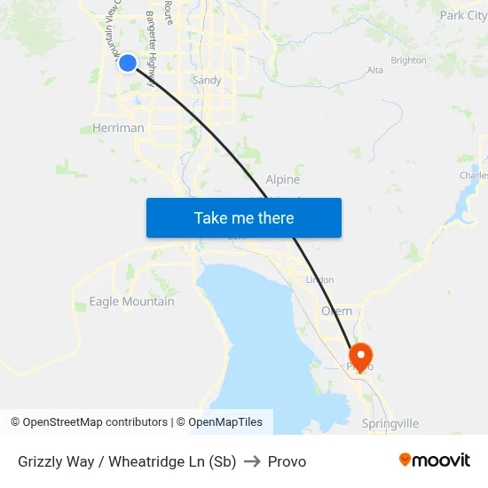 Grizzly Way / Wheatridge Ln (Sb) to Provo map