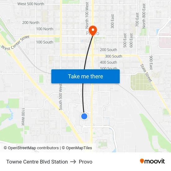 Towne Centre Blvd Station to Provo map