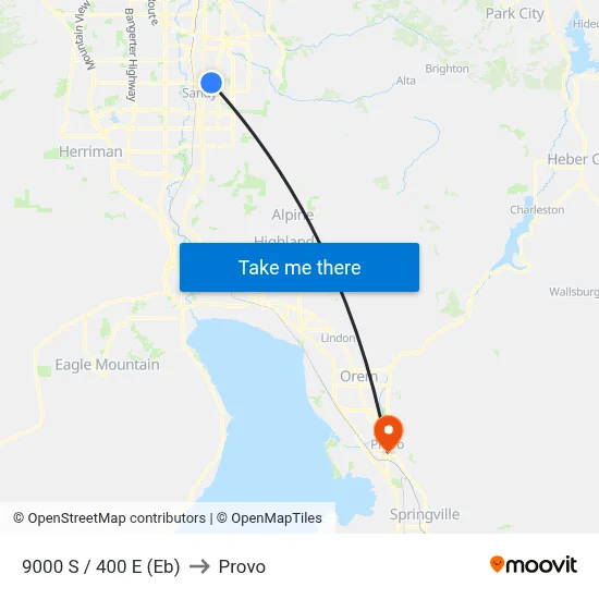 9000 S / 400 E (Eb) to Provo map