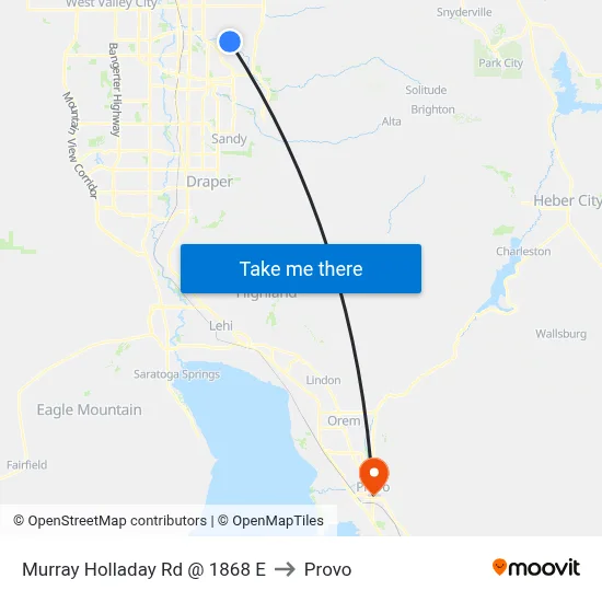 Murray Holladay Rd @ 1868 E to Provo map