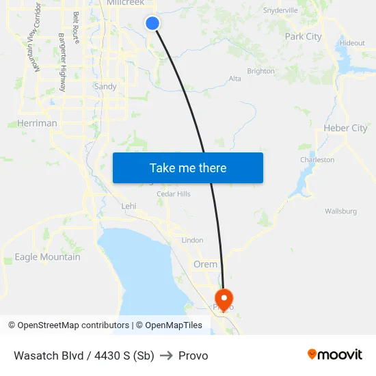 Wasatch Blvd / 4430 S (Sb) to Provo map