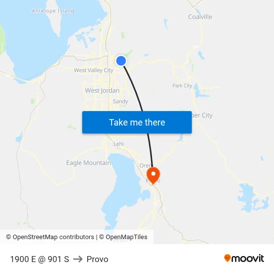 1900 E @ 901 S to Provo map
