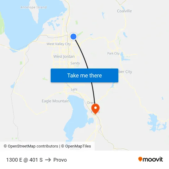 1300 E @ 401 S to Provo map