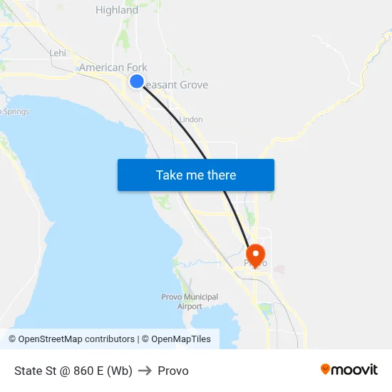 State St @ 860 E (Wb) to Provo map