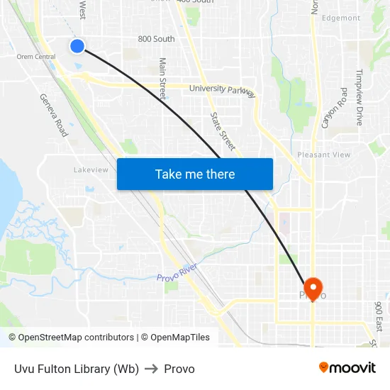 Uvu Fulton Library (Wb) to Provo map