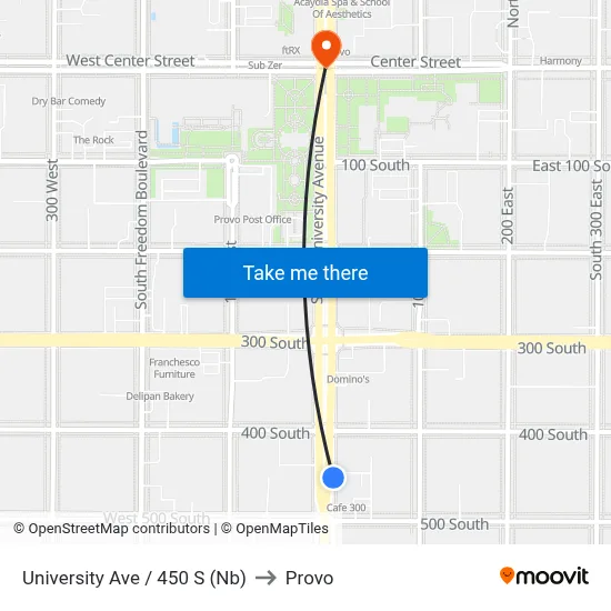 University Ave / 450 S (Nb) to Provo map