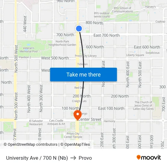 University Ave / 700 N (Nb) to Provo map