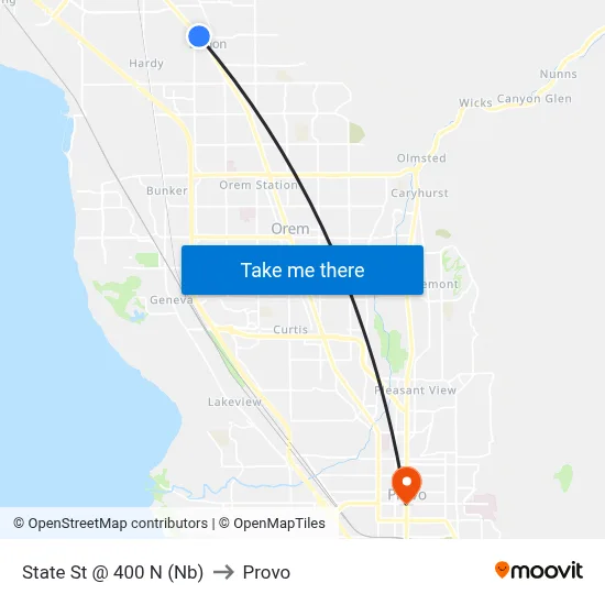 State St @ 400 N (Nb) to Provo map