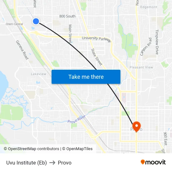 Uvu Institute (Eb) to Provo map