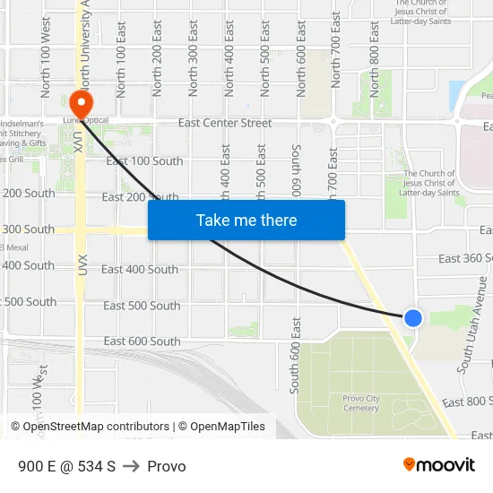 900 E @ 534 S to Provo map