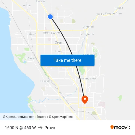 1600 N @ 460 W to Provo map