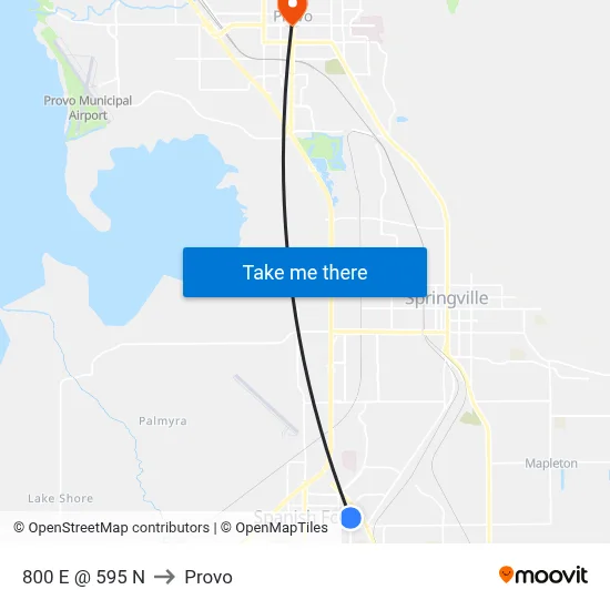 800 E @ 595 N to Provo map