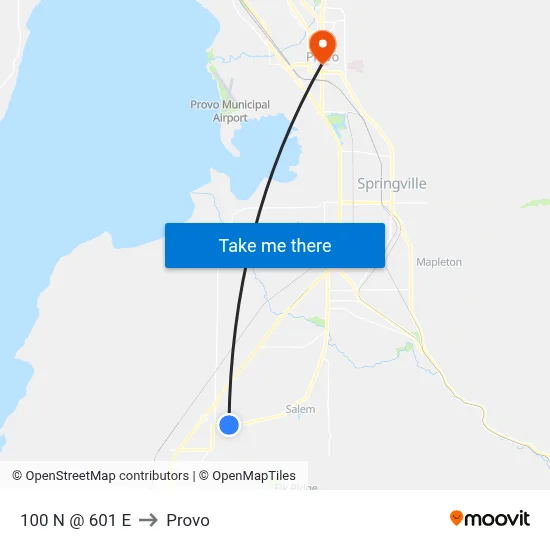 100 N @ 601 E to Provo map