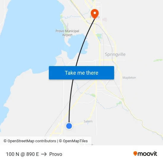 100 N @ 890 E to Provo map
