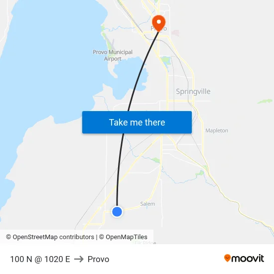 100 N @ 1020 E to Provo map