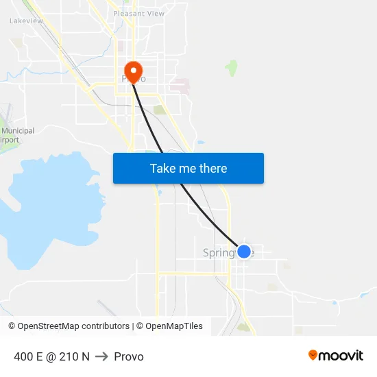 400 E @ 210 N to Provo map