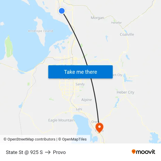 State St @ 925 S to Provo map