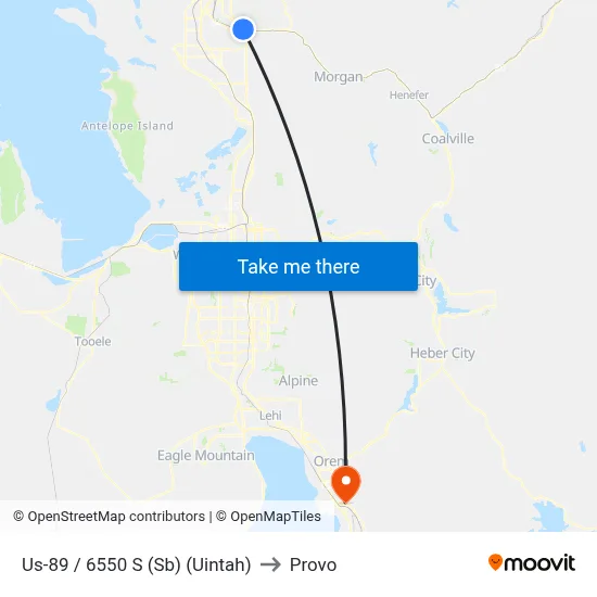 Us-89 / 6550 S (Sb) (Uintah) to Provo map